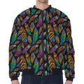 Bohemian Feather Pattern Print Zip Sleeve Bomber Jacket