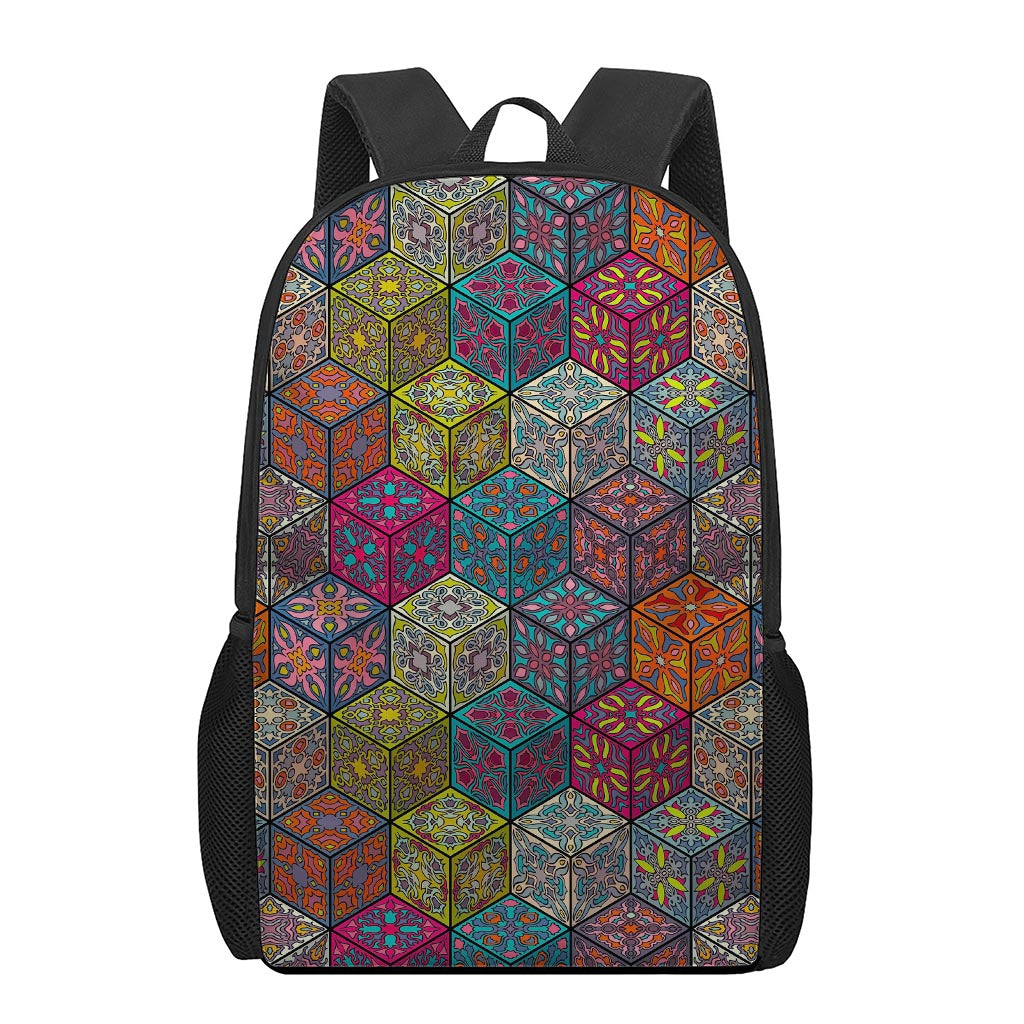 Bohemian Indian Box Pattern Print 17 Inch Backpack