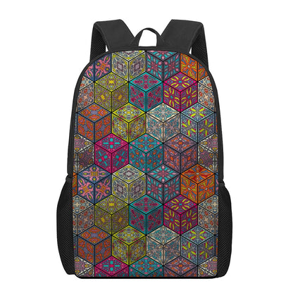 Bohemian Indian Box Pattern Print 17 Inch Backpack