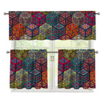 Bohemian Indian Box Pattern Print 3 Piece Kitchen Curtains