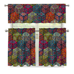 Bohemian Indian Box Pattern Print 3 Piece Kitchen Curtains