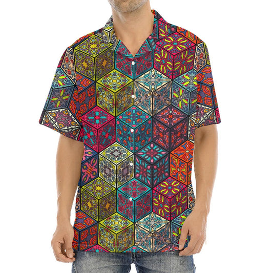 Bohemian Indian Box Pattern Print Aloha Shirt