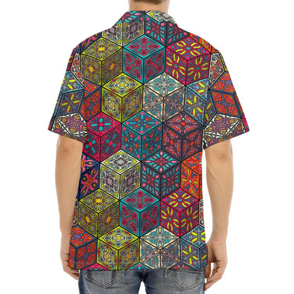 Bohemian Indian Box Pattern Print Aloha Shirt