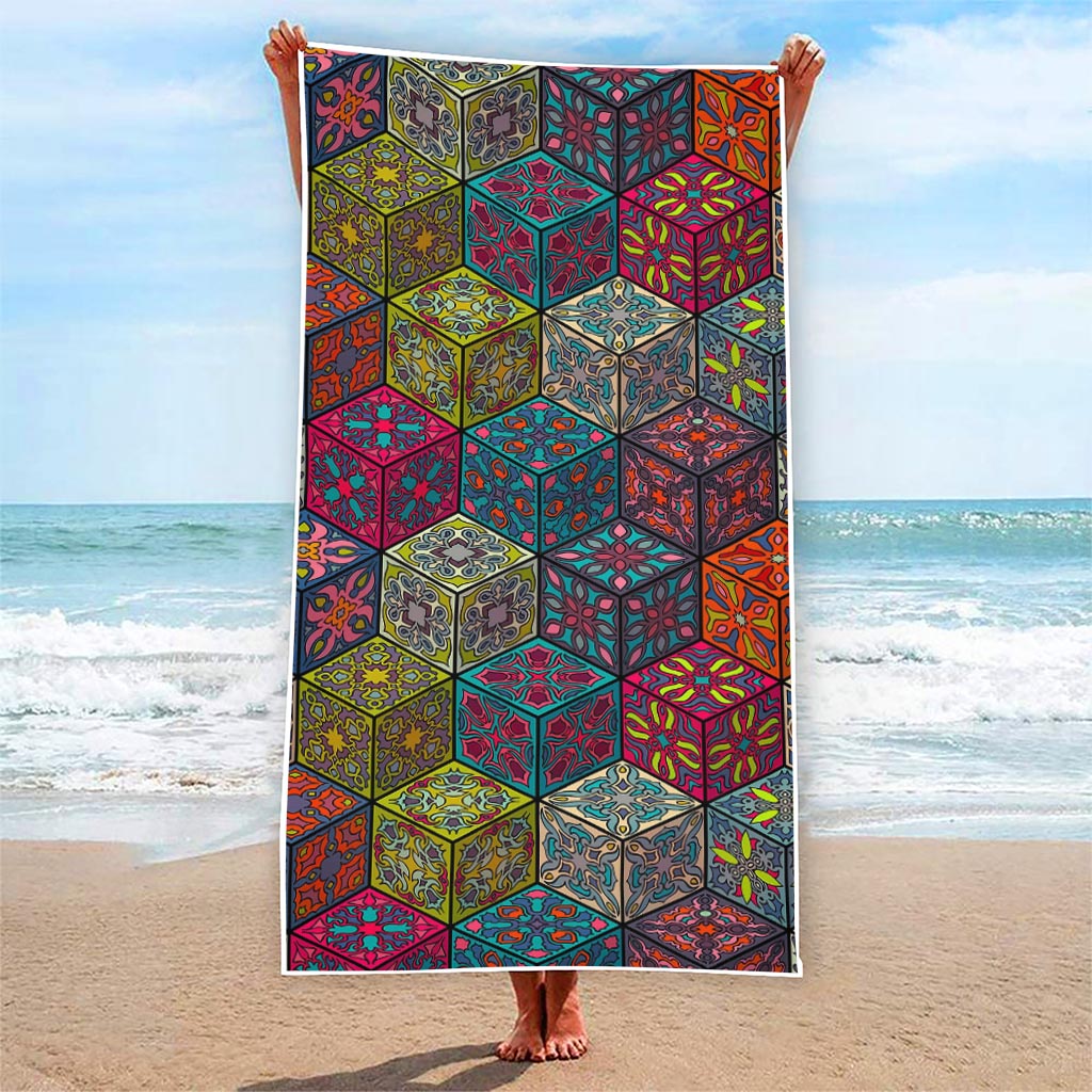 Bohemian Indian Box Pattern Print Beach Towel