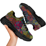 Bohemian Indian Box Pattern Print Black Chunky Shoes
