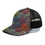 Bohemian Indian Box Pattern Print Black Mesh Trucker Cap