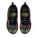 Bohemian Indian Box Pattern Print Black Running Shoes