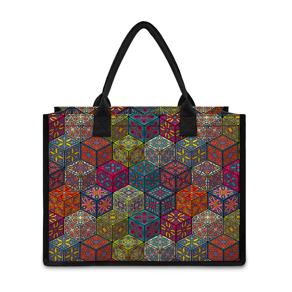 Bohemian Indian Box Pattern Print Canvas Tote Bag