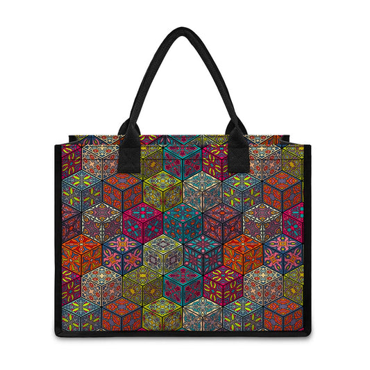 Bohemian Indian Box Pattern Print Canvas Tote Bag
