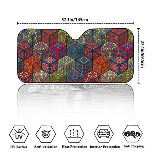 Bohemian Indian Box Pattern Print Car Windshield Sun Shade