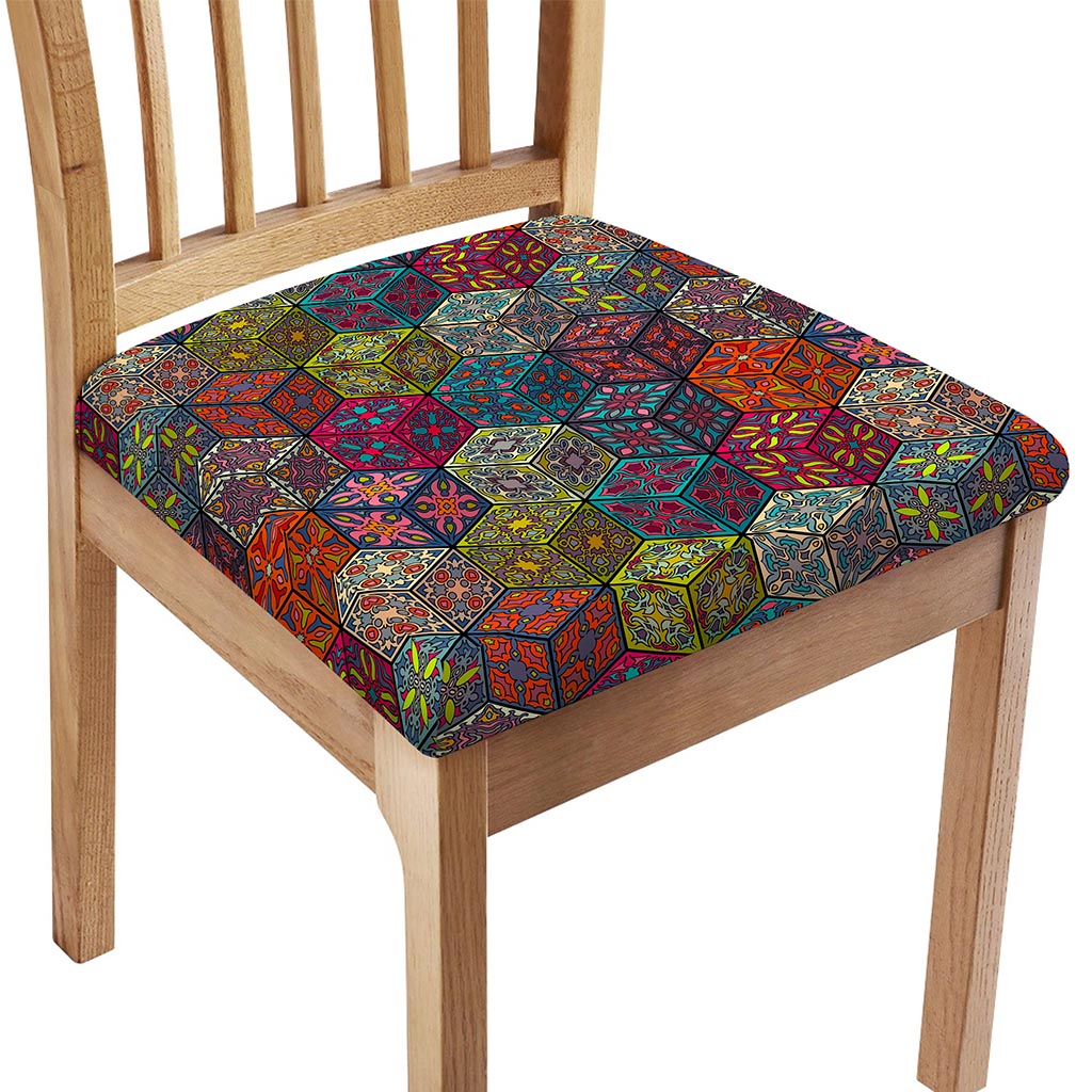 Bohemian Indian Box Pattern Print Chair Cushion Cover