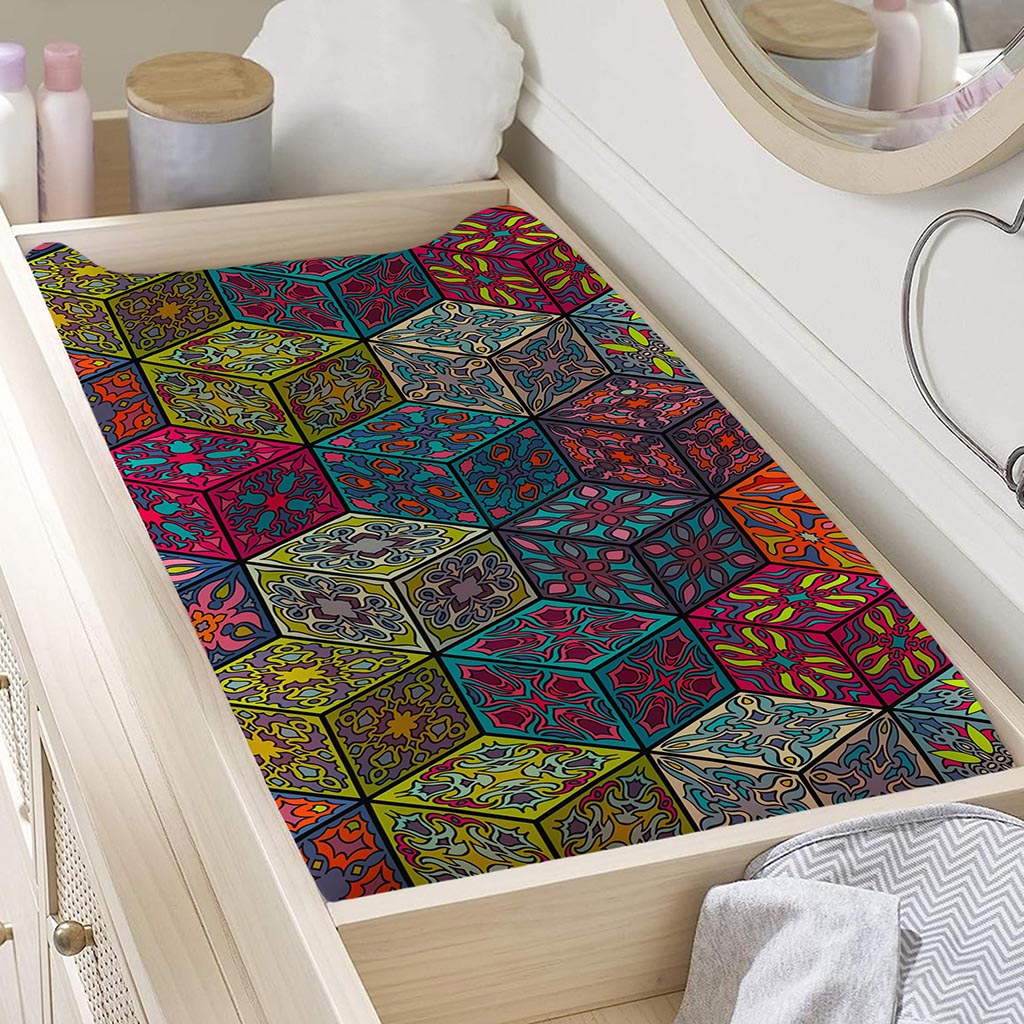 Bohemian Indian Box Pattern Print Changing Pad Cover