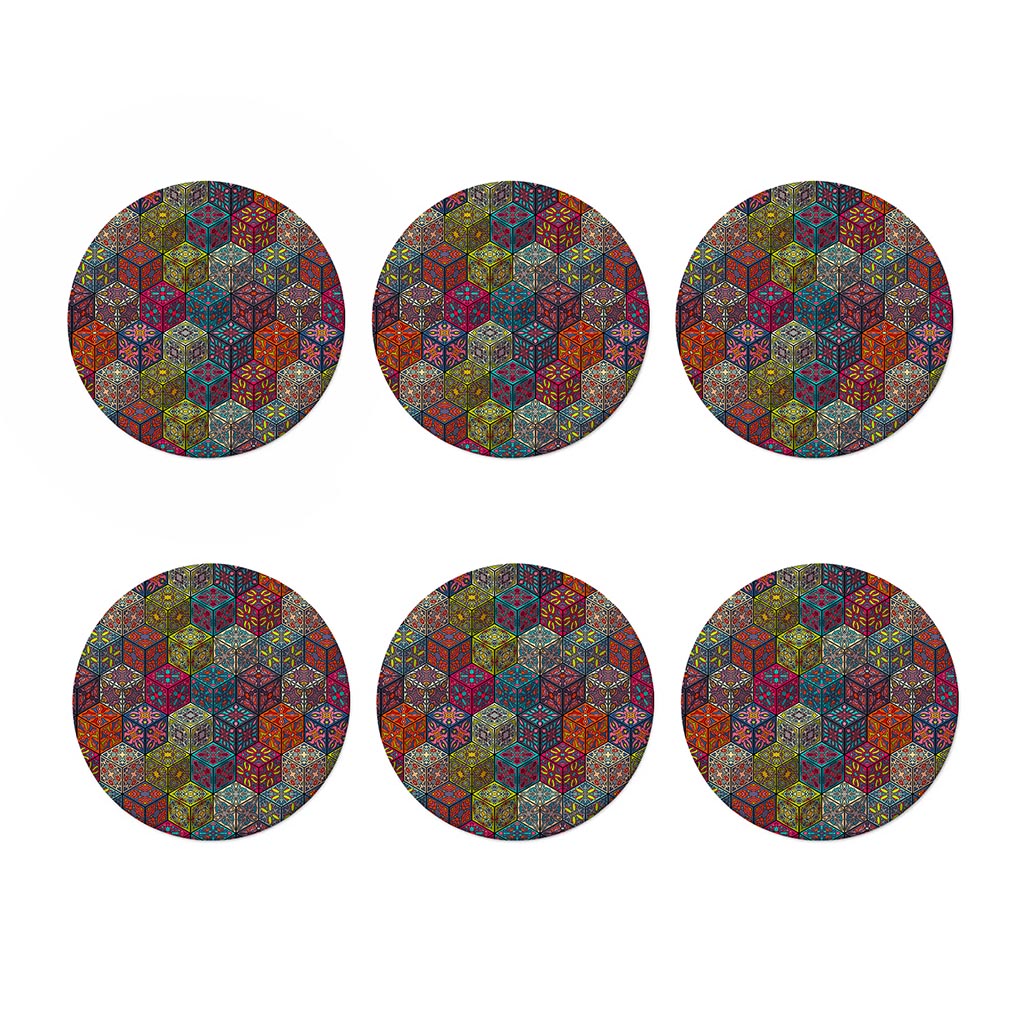 Bohemian Indian Box Pattern Print Coaster Set