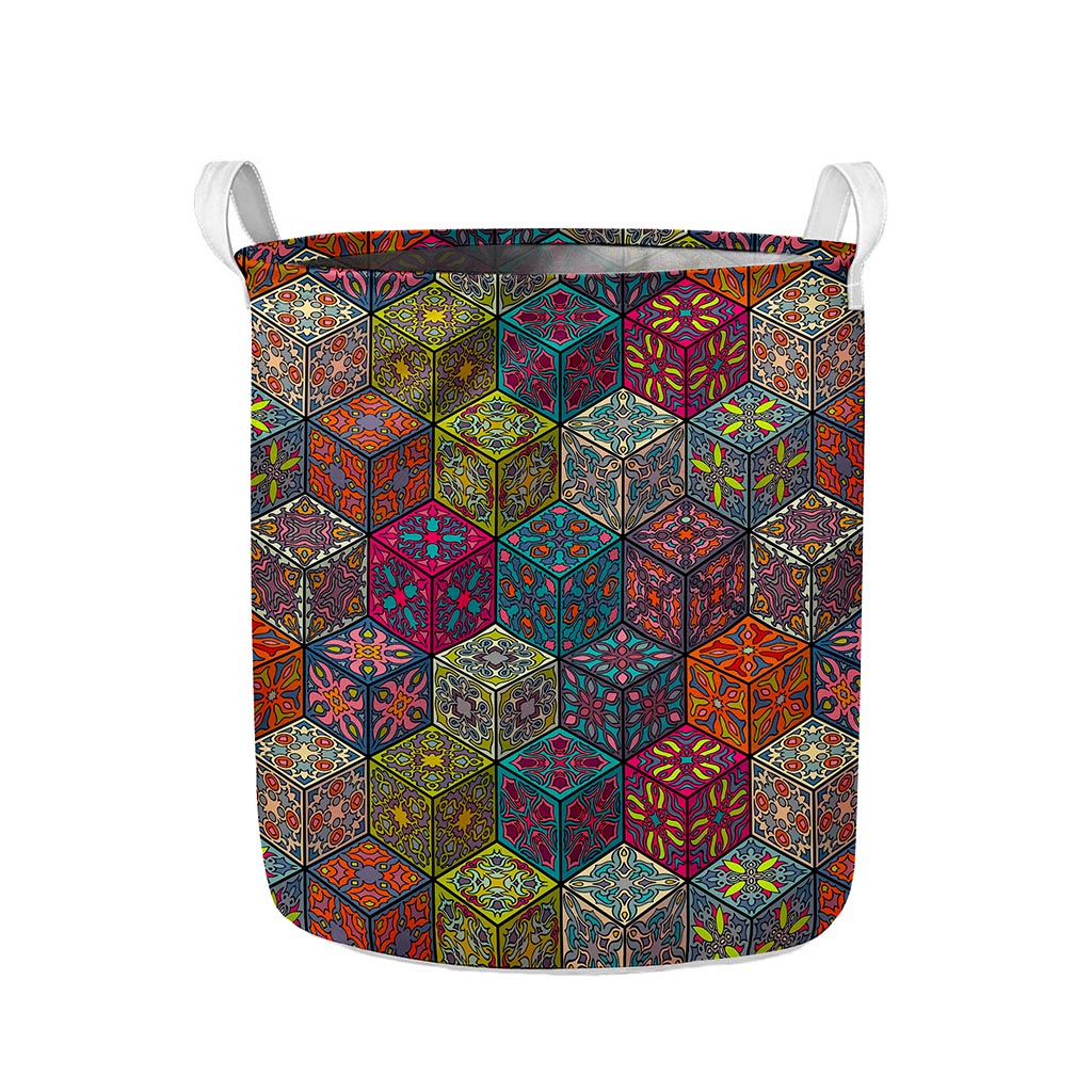 Bohemian Indian Box Pattern Print Collapsible Laundry Basket