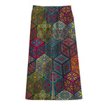 Bohemian Indian Box Pattern Print Cotton Front Slit Maxi Skirt