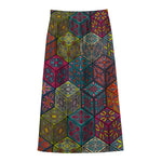 Bohemian Indian Box Pattern Print Cotton Front Slit Maxi Skirt