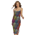 Bohemian Indian Box Pattern Print Cross Back Cami Dress