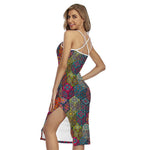 Bohemian Indian Box Pattern Print Cross Back Cami Dress