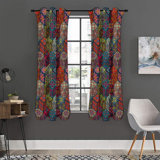 Bohemian Indian Box Pattern Print Curtain