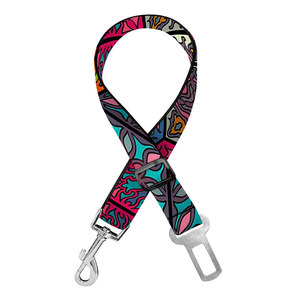 Bohemian Indian Box Pattern Print Dog Seat Belt