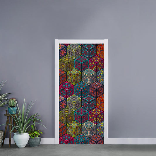 Bohemian Indian Box Pattern Print Door Sticker