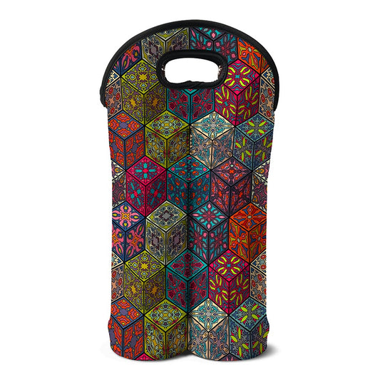 Bohemian Indian Box Pattern Print Double Neoprene Wine Tote