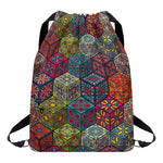 Bohemian Indian Box Pattern Print Drawstring Backpack