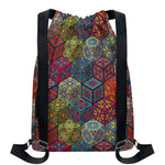 Bohemian Indian Box Pattern Print Drawstring Backpack