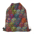 Bohemian Indian Box Pattern Print Drawstring Bag