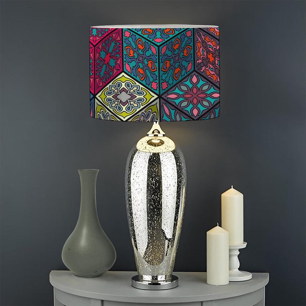 Bohemian Indian Box Pattern Print Drum Lamp Shade