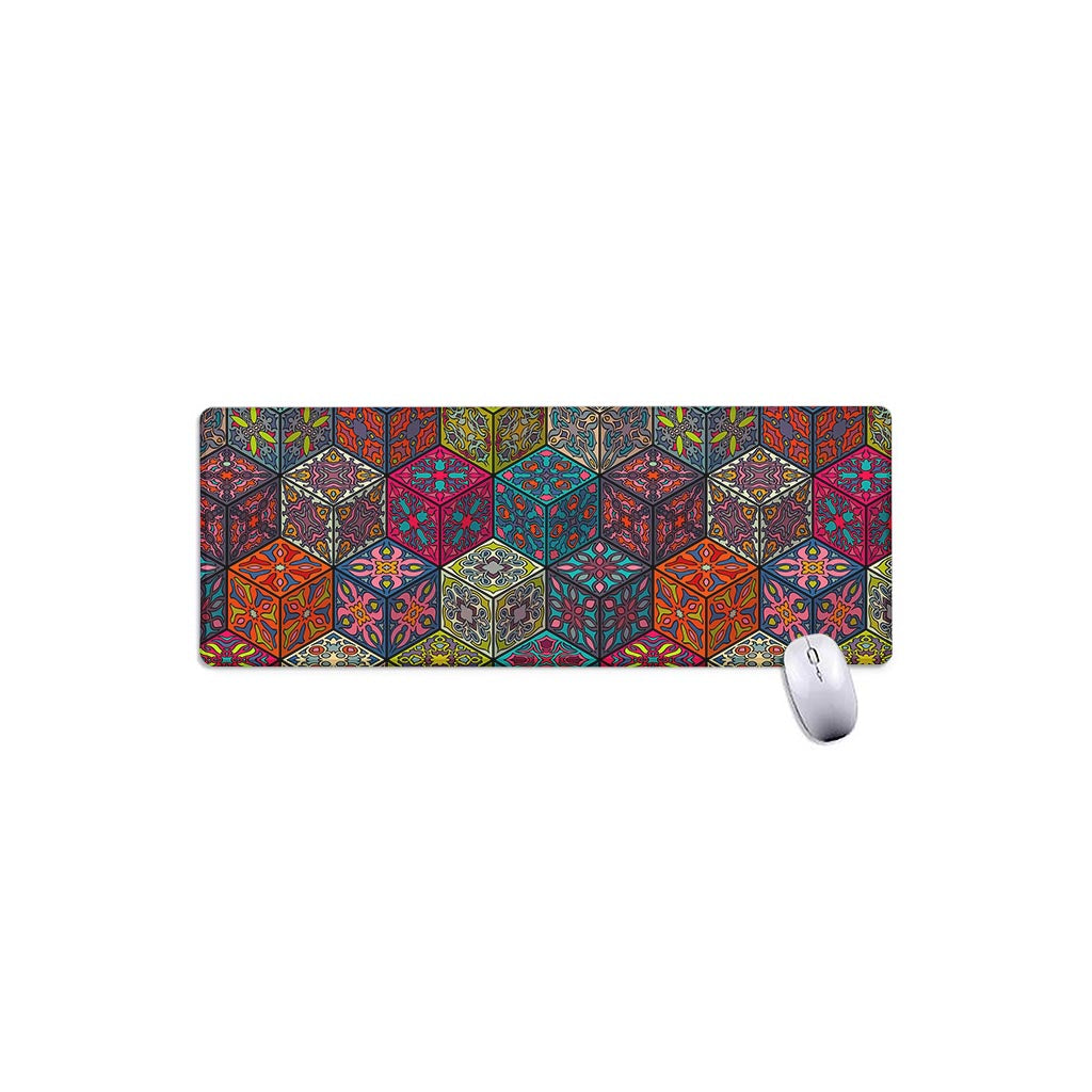Bohemian Indian Box Pattern Print Extended Mouse Pad