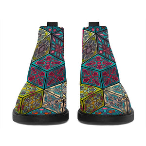 Bohemian Indian Box Pattern Print Flat Ankle Boots