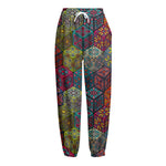 Bohemian Indian Box Pattern Print Fleece Lined Knit Pants