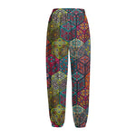 Bohemian Indian Box Pattern Print Fleece Lined Knit Pants