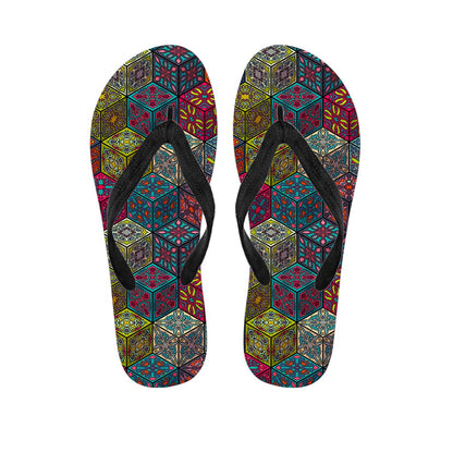 Bohemian Indian Box Pattern Print Flip Flops