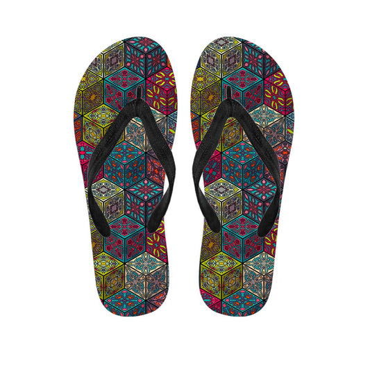 Bohemian Indian Box Pattern Print Flip Flops