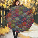 Bohemian Indian Box Pattern Print Foldable Umbrella