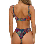 Bohemian Indian Box Pattern Print Front Bow Tie Bikini