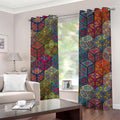 Bohemian Indian Box Pattern Print Grommet Curtains