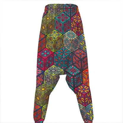 Bohemian Indian Box Pattern Print Hammer Pants
