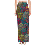 Bohemian Indian Box Pattern Print High Slit Maxi Skirt