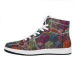 Bohemian Indian Box Pattern Print High Top Leather Sneakers