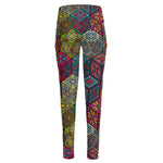 Bohemian Indian Box Pattern Print High-Waisted Pocket Leggings