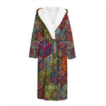 Bohemian Indian Box Pattern Print Hooded Bathrobe