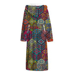 Bohemian Indian Box Pattern Print Hooded Bathrobe