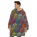 Bohemian Indian Box Pattern Print Hoodie Blanket