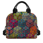 Bohemian Indian Box Pattern Print Insulated Lunch Bag