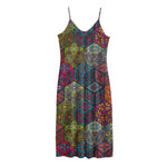 Bohemian Indian Box Pattern Print Jersey Midi Cami Dress
