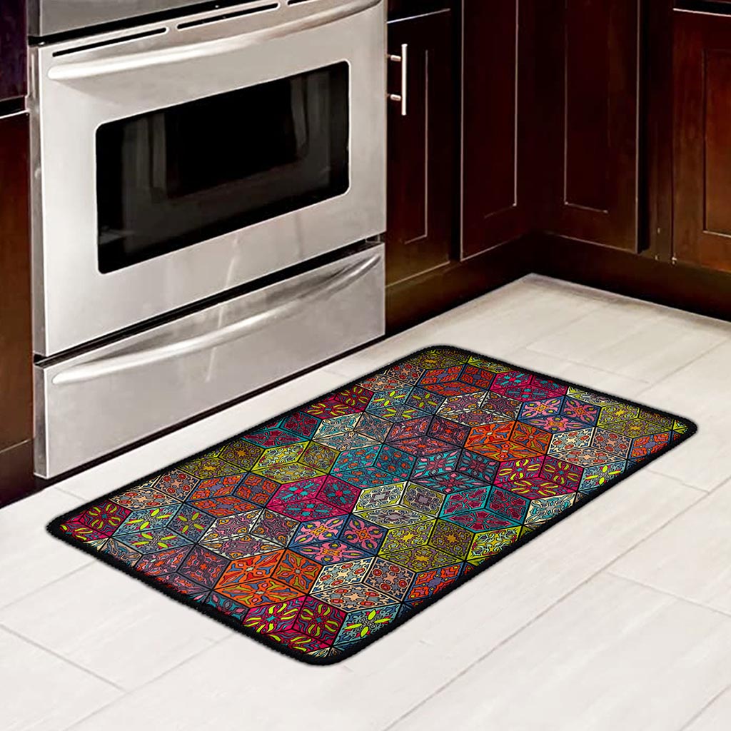 Bohemian Indian Box Pattern Print Kitchen Mat