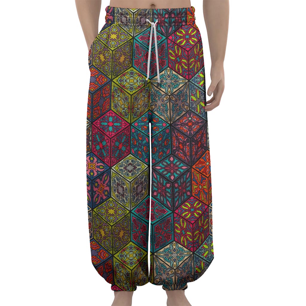 Bohemian Indian Box Pattern Print Lantern Pants